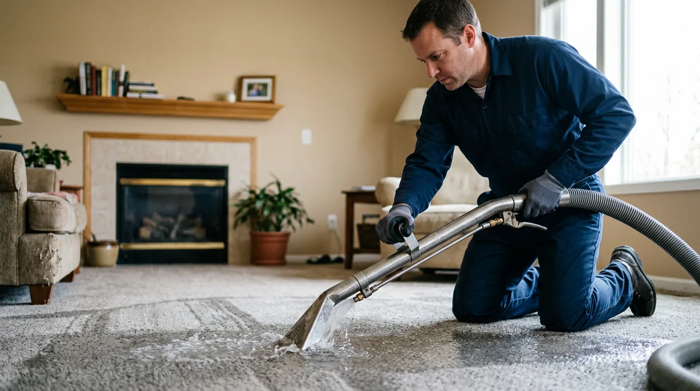 Water damage restoration technician working near Pierceton, IN